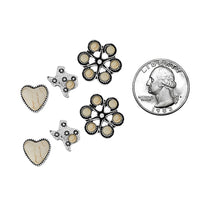 Western Earrings Set of 3 Pairs, Texas, Heart and Floral Design, Silver Tone with Natural Howlite