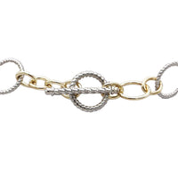 Two Tone Chain Necklace, Silver and Gold, Metal Alloy, 36 Inch Long, Textured Cable Link with Toggle Clasp