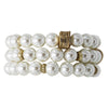 Glass Pearl Stretch Bracelets, Cream with Gold Accents, 10mm, Set of 3, 6 Inch Small Wrist Size