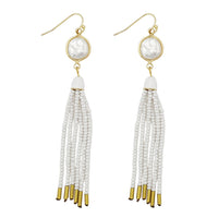 Stunning Seed Bead Tassel Dangle Earrings (Natural Mother Of Pearl Gold White Fish Hook, 3.5)