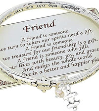 Friends Make The World a Better Place Silver Tone Inspiritional Twist Bangle Bracelet, 2.5"