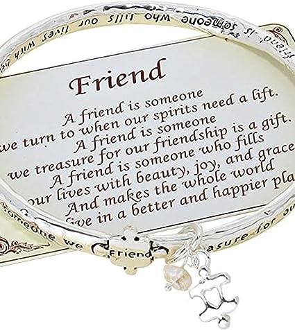 Friends Make The World a Better Place Silver Tone Inspiritional Twist Bangle Bracelet, 2.5"