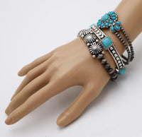 Western Stretch Bracelet Navajo Pearl Beads with Turquoise Howlite Silver Tone Set of 3