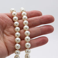 Stunning Simulated Pearl Knotted Strand Necklace With Lobster Clasp (18"+3" Extender, White, Silver Tone, 10MM)