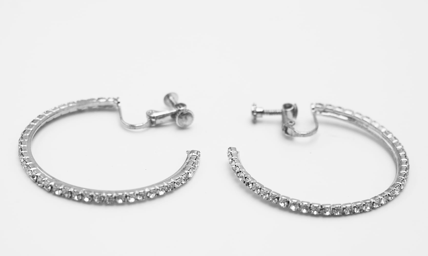 Chic Rhinesone Hoop Adjustable Clip On Earrings, 1.75" (Silver Tone 45mm)