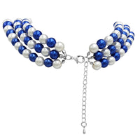 3 Colorful Multi Strands Simulated Pearl Necklace And Earrings Jewelry Gift Set, 18"+3" Extender (Blue White Mix Silver Tone)