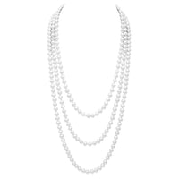 Women's Stunning Simulated Glass Pearl Knotted Long Necklace Strand (8mm, 84", White)