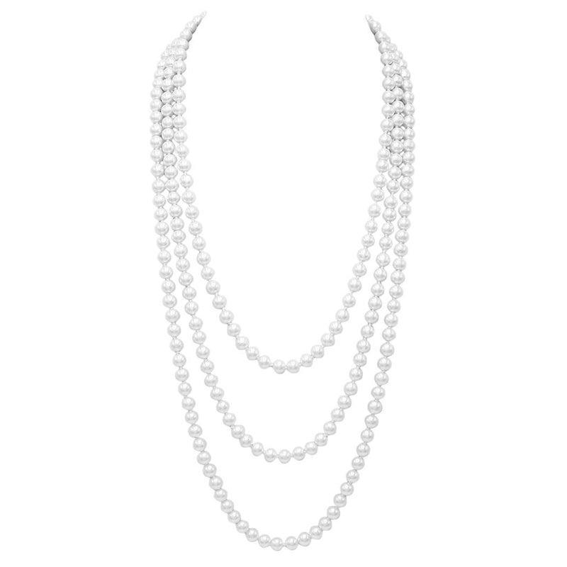 Women's Stunning Simulated Glass Pearl Knotted Long Necklace Strand (8mm, 84", White)