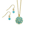 Simple Circle Pendant Necklace Jewelry Gift Set, 18"+3" Extender (Turquoise)