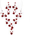 Elegant Crystal Rhinestone And Metal Relief Rose Statement Necklace Earrings Set 14.5"+4" Extender (Red)