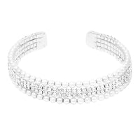 Women's Stunning Simulated Pearl and Crystal Rhinestone Flex Wire Cuff Bracelet, 2.25"