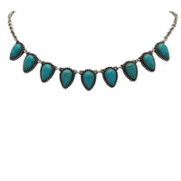 Western Style Statement Choker Necklace, Turquoise Blue Howlite Teardrop Stones, Burnished Silver Tone