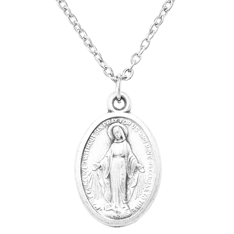 Rosemarie's Religious Gifts Women's Religious Antique Silver Tone Miraculous Medal Pendant Necklace, 18"+2" Extender