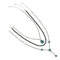 Western Layering Necklace Set, Burnished Silver with Turquoise Howlite, 3-Piece Y-Drop, Pendant Necklace and Navajo Pearl, Adjustable 16-24 Inch