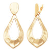 Women's Statement Matte Hammered Metal Teardrop Hoop Dangle Clip on Style Earrings, 3.5" (Matte Gold Tone)