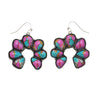 Western Navajo Squash Blossom Dangle Earrings, Turquoise and Pink Print, Silver Beaded Frame, 1.75 x 1.5 Inch