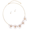 Colorful Powder Coated Flower With Crystal Rhinestone Center Collar Necklace Earrings Set, 15"+3" Extender (5 Flower White)