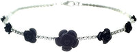Women's Dazzling Black Enamel Coated 3D Metal Rose Flowers On Crystal Choker Style Necklace, 11"+3" Extender