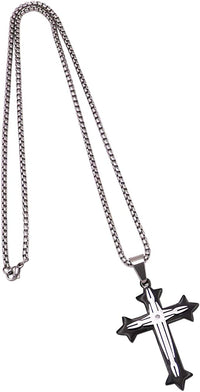 Men's Stainless Steel Gothic Inspired Budded Religious Christian Cross Pendant Necklace, 25"