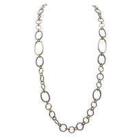 Two Tone Chain Necklace, Silver and Gold, Metal Alloy, 36 Inch Long, Textured Cable Link with Toggle Clasp