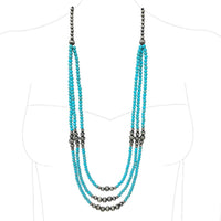 Southwestern Style Three-Strand Turquoise Howlite and Sonic Silver Bead Necklace, Traditional Native American Inspired Design