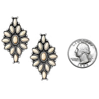 Vintage Western Stud Earrings, Howlite Stone, Natural White, 1.45 Inches