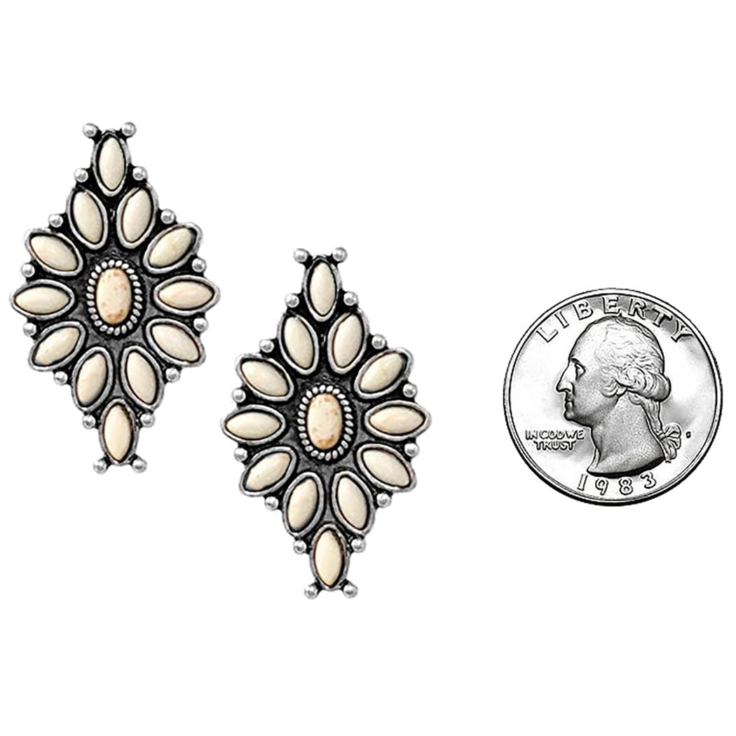 Vintage Western Stud Earrings, Howlite Stone, Natural White, 1.45 Inches