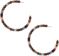 Chic Western Style Side Silhouette Metallic Pearl And Bead Hoop Earrings, 2.5" (Metallic Copper With Multicolored Beads)