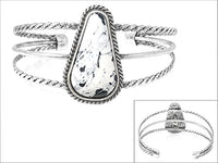 Western Style Natural Semi Precious Howlite Stone Open Cuff Bracelet, 2.5"