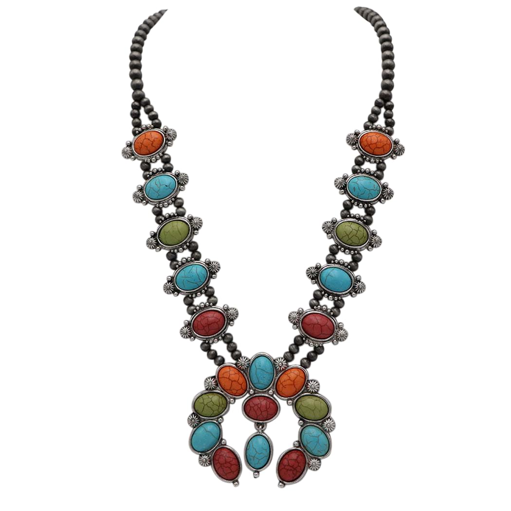 Cowgirl Chic Western Necklaces for Women with Semi-Precious Howlite Stone & Earrings - Squash Blossom Necklace & Earrings Set