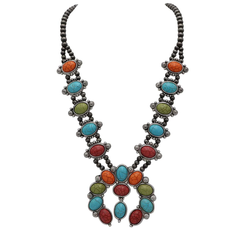 Cowgirl Chic Western Necklaces for Women with Semi-Precious Howlite Stone & Earrings - Squash Blossom Necklace & Earrings Set