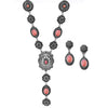 Women's Stunning Vintage Western Style Conchos And Semi Precious Pink Howlite Stone Y-Drop Necklace Earring Gift Set, 22"+3" Extender