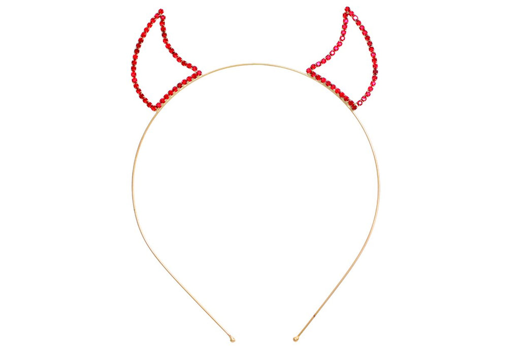 Devil Horns Single Row Rhinestone Headband (Gold Tone Red Crystal ...