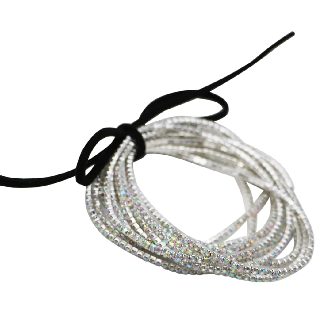 Crystal Rhinestone Stretch Bracelets, Stacking Style, Set of 12, 6.75 Inch (Sparkling Silver AB)