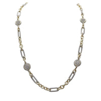 Two-Tone Chain Necklace, Silver and Gold, Crystal Pave Accents, Metal Alloy, Classic Style, 36 Inch