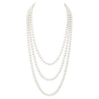 Women's Stunning Simulated Glass Pearl Knotted Long Necklace Strand (8mm, 84", Cream)