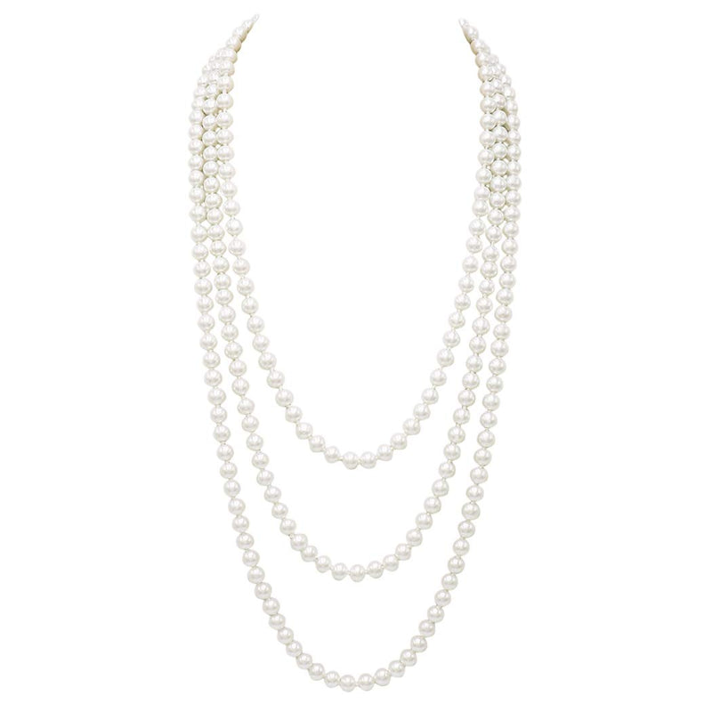 Women's Stunning Simulated Glass Pearl Knotted Long Necklace Strand (8mm, 84", Cream)