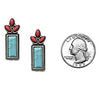 Western Style Earrings, Turquoise Howlite and Coral Red Stones, Rectangular Stud Design, 1.18"