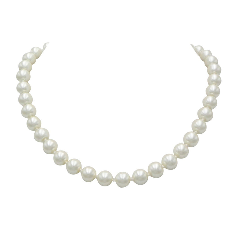 Timeless Classic Simulated Pearls Knotted Strand Necklace With Easy Connect Clasp (10mm, 19", White Silver Tone)
