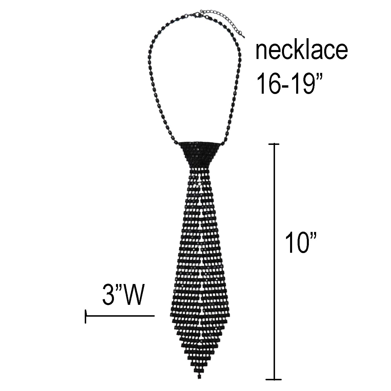 Stunning Jewlery Tie Crystal Rhinestone Necktie Necklace (Mid Length Black Tone Black Crystals 10")