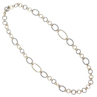 Two Tone Chain Necklace, Silver and Gold, Metal Alloy, 36 Inch Long, Textured Cable Link with Toggle Clasp