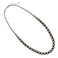 Sonic Silver Metal Pearl Necklace, 29 Inch Graduated Beaded Statement Jewelry
