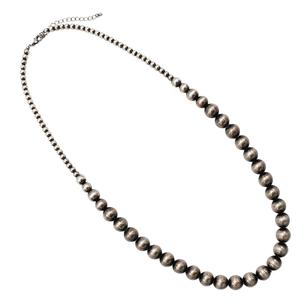 Sonic Silver Metal Pearl Necklace, 29 Inch Graduated Beaded Statement Jewelry
