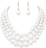 Multi Strand Simulated Pearl Necklace and Earrings Jewelry Set, 18