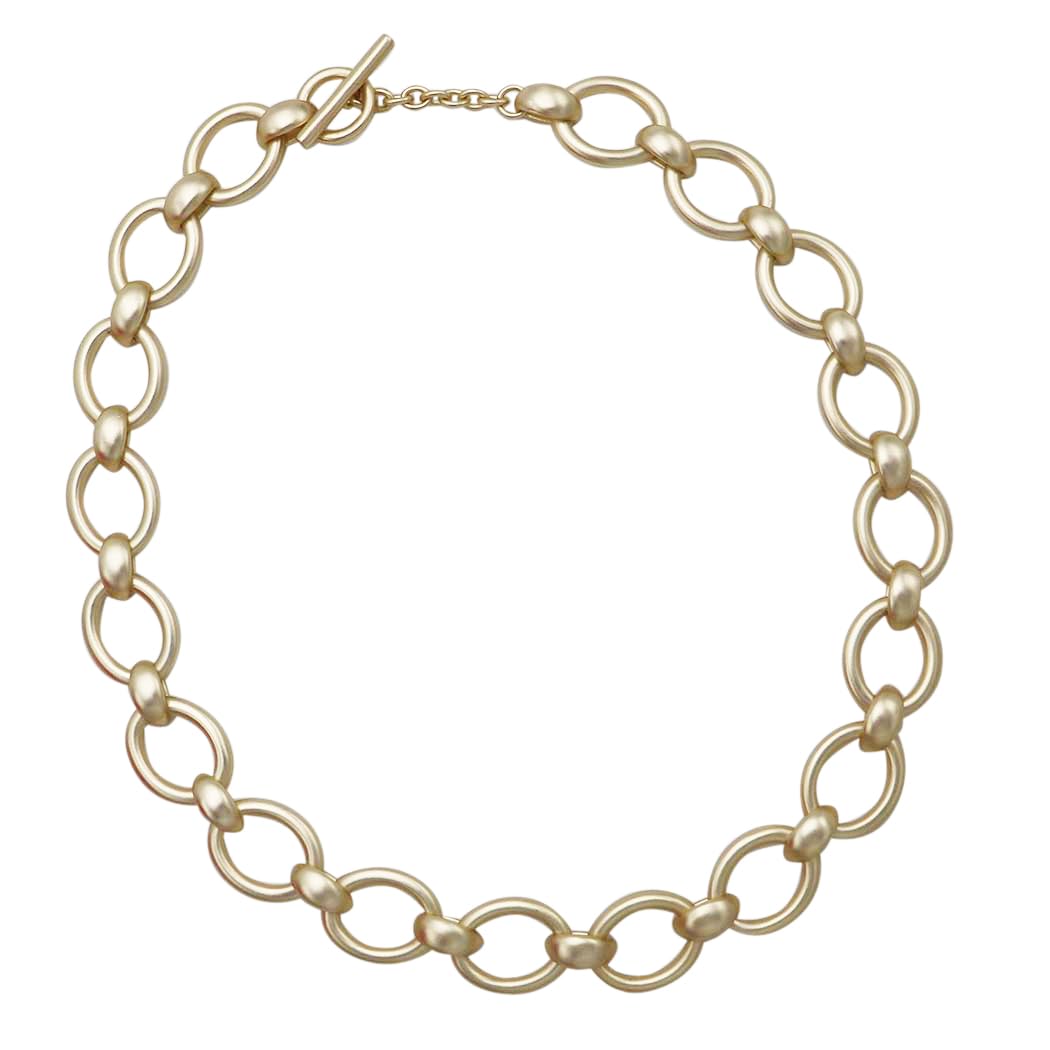 Trendy Statement Chain Oversized Link Necklace, Matte Gold, Metal Alloy Links, Toggle Clasp, 18"