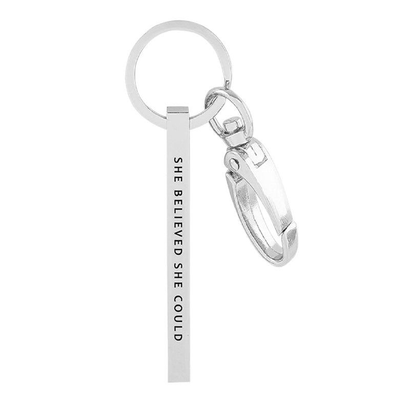 She Believed She Could Inspirational Silver Tone Vertical Bar Handbag Charm Gift Keychain, 5"