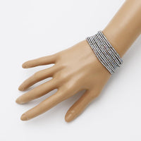Crystal Rhinestone Stretch Bracelets, Stacking Style, Set of 12, 6.75 Inch (Hematite Matte White w AB)