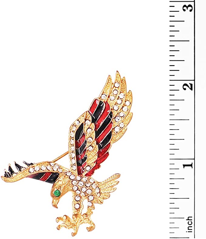 Rosemarie & Jubalee Patriotic Enamel And Rhinestone Crystal Majestic American Eagle Gold Tone Lapel Pin Brooch, 2.12"