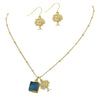Bohemian Chic Natural Druzy Stone And Tree Of Life Pendant Charms Gold Tone Necklace Earring Set, 16.5"+3" Extender (Turquoise Blue)