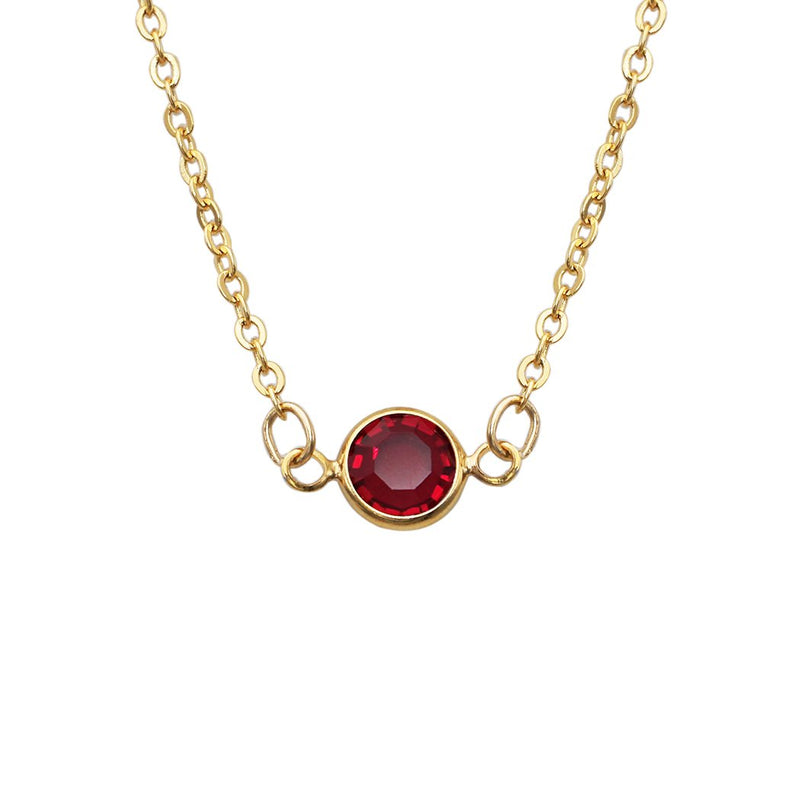 Made In The USA Stunning Gold Tone Pendant Made With Swarovski Crystal On Dainty Cable Chain Necklace, 17"+1" Extender (Red)